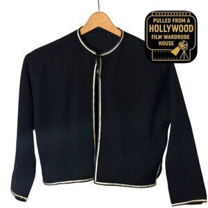 1950s Black Wool Cropped Jacket w/ Silk Satin Trim